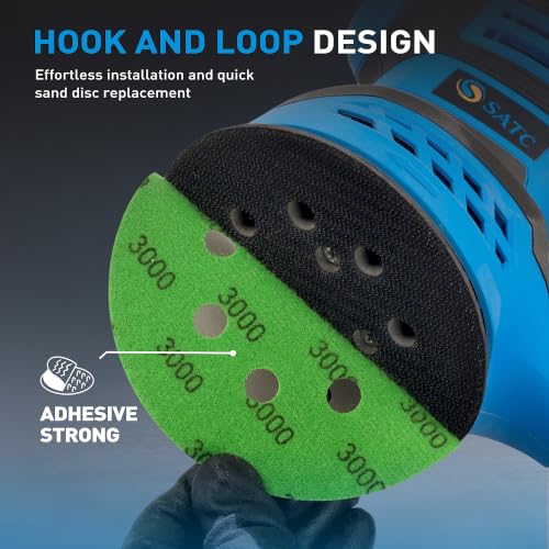 S SATC 5 Inch Wet Dry Sanding Discs 100 Pack, 8 Holes Hook and Loop Sandpaper, Assorted 180 to 5000 Grits Orbital Sander Sand Paper for Wood, Auto Body, Metal Finishing