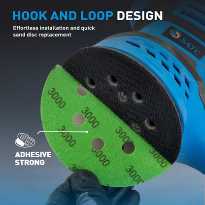 S SATC 5 Inch Wet Dry Sanding Discs 100 Pack, 8 Holes Hook and Loop Sandpaper, Assorted 180 to 5000 Grits Orbital Sander Sand Paper for Wood, Auto Body, Metal Finishing