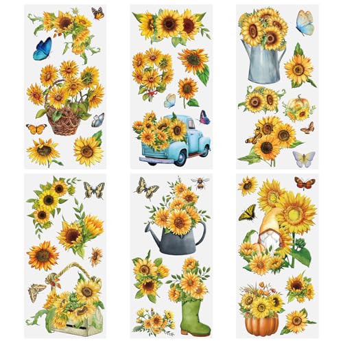Sunflower Rub on Transfers Stickers, 6 Sheets Vintage Flower Waterproof Furniture Transfers Decals Floral Butterfly Stickers for Wood Furniture Glass Wood Wall Home Decor DIY Crafts - color: Sunflower