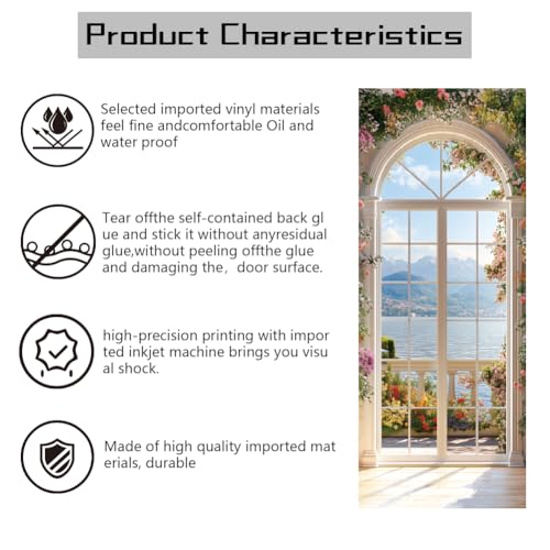 arricraft 2 Sheets Self-Adhesive Door Sticker, 80cmx200cm/31.5x78.7inch European Style Arch Windows Door Murals Stickers PVC Removable Wallpaper Decoration for Bedrooms Living Room - style: Arch Windows
