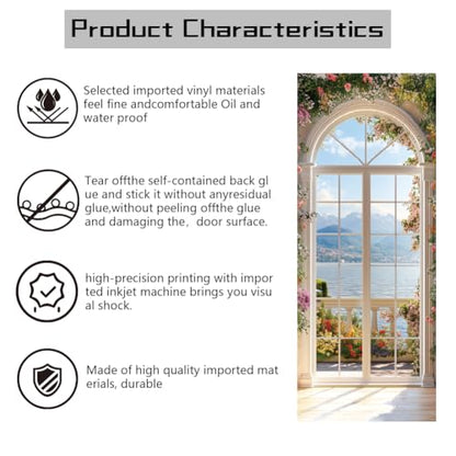 arricraft 2 Sheets Self-Adhesive Door Sticker, 80cmx200cm/31.5x78.7inch European Style Arch Windows Door Murals Stickers PVC Removable Wallpaper Decoration for Bedrooms Living Room - style: Arch Windows