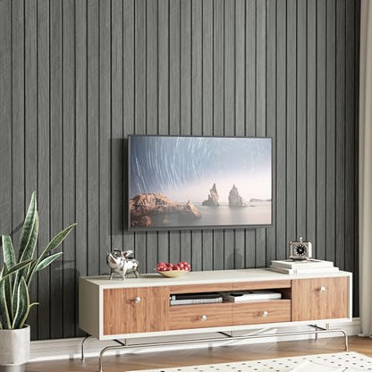Black 3D Wood Slat Wall Panel Wallpaper Peel and Stick 16.8"×118" - color: Black