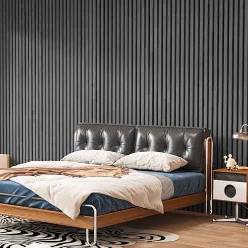 Art3d Acoustic Wood Slat Panels 94.5"x24", 2-Pack, 31sq.ft, Matte Black - color: Matte Black