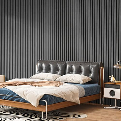 Art3d Acoustic Wood Slat Panels 94.5"x24", 2-Pack, 31sq.ft, Matte Black - color: Matte Black