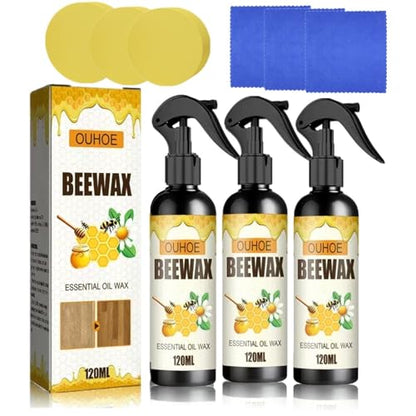 3Pcs Beeswax Spray Furniture Polish, Original Natural Beeswax Care Spray, Wood Cleaner, Wood Floor Polish for Living Room,Kitchen,Wooden Furniture Floors(120ml+Sponge+Cloth)