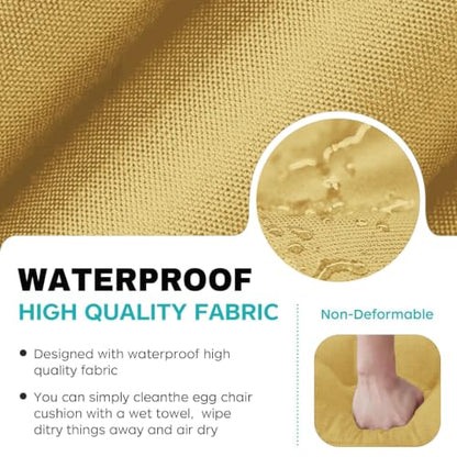 Egg Chair Cushion Replacement, Waterproof Thicken Hanging Egg Swing Chair Cushion for Outdoor Furniture, Wicker Rattan Hammock Basket Cushion with Headrest Pillow 47x31.5x4.7(Khaki) - color: Khaki