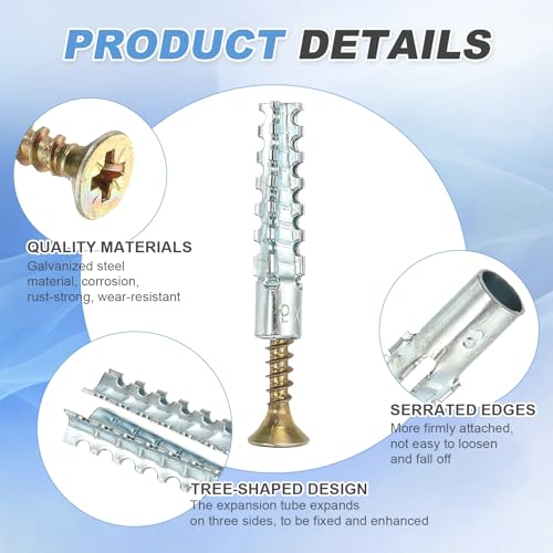 PATIKIL 20 Pcs Drywall Hollow Wall Anchors with Screws 0.16 x 1.38, Steel Dry Wall Anchors Kit for Wooden Concrete Plaster Hinge Hole Repair, Silver (5 x 30mm) - size: 5 x 30mm
