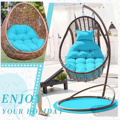 Tudomro Waterproof Egg Chair Cushion with Pillow Filling 2.58 kg Replacement Rocking Wicker Chair Cushion 48" x 32" High Back Hanging Swing Hammock Pad Thicken for Outdoor Patio Garden(Lake Blue) - color: Lake Blue