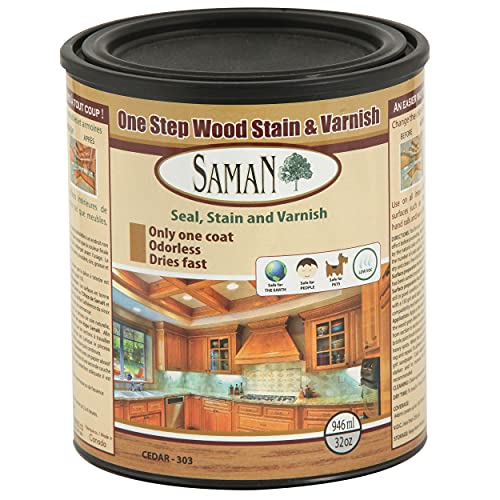 SamaN Interior One Step Wood Seal, Stain and Varnish – Oil Based Odorless Dye - Protection for Furniture and Fine Wood (Cedar SAM-303, 32 oz) - color: Cedar, size: 1 Quart