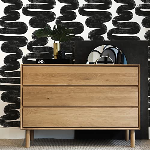Tempaper x Bobby Berk White & Black Wiggle Room Removable Peel and Stick Wallpaper, 20.5 in X 33 ft, Made in The USA - color: White/Black, size: 20.5" x 396"