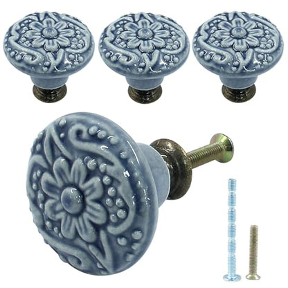 Piutouyar Blue Ceramic Knobs, 34mm / 1.3 Inch Diameter, 4Pcs - color: Light Blue, size: 4 Pieces