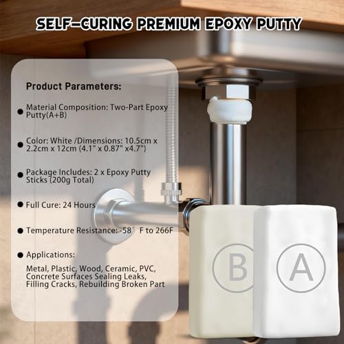 Epoxy Putty - 200g Fast Repair White AB Epoxy Clay, High Strength 2 Part Filler Fix Leaks, Cracks, Filling, Multi-Purpose Sculpt Clay for Metal, Ceramics, Plastic, Wood, Tile, Concrete - color: 200g White