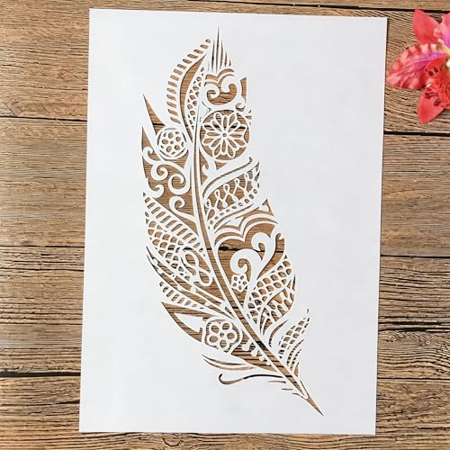 TIAMECH A4 Reusable Mandala Feather Stencil for Painting - style: Feather
