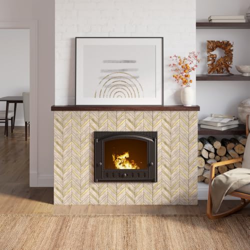 Yipscazo 10-Sheet Herringbone Peel and Stick Backsplash, Beige Stone Mixed Metal Gold PVC Stick on Tiles for Kitchen, Waterproof Self Adhesive Wall Tiles for Bathroom - color: Beige Stone