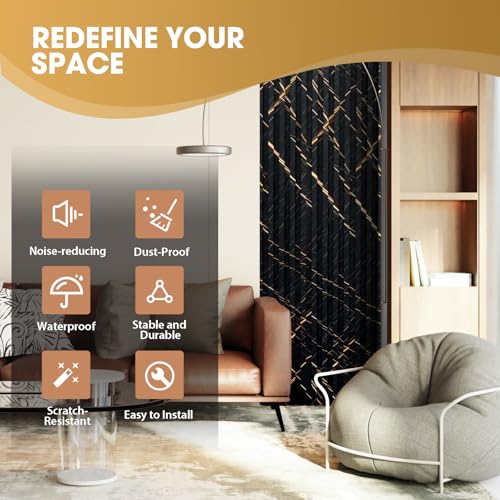 OUZUGIE WPC Acoustic Slat Wall Paneling, 8-Pack 96 x 6 Inches - color: Black marble, size: (Low)96“ x 6"