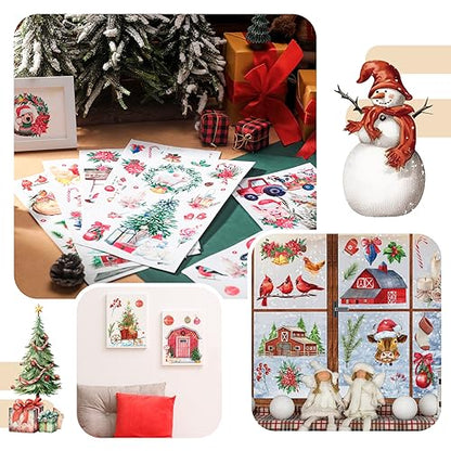 Lincia 10 Sheets Christmas Rub on Transfers for Crafts, Xmas Farm - style: Xmas Farm