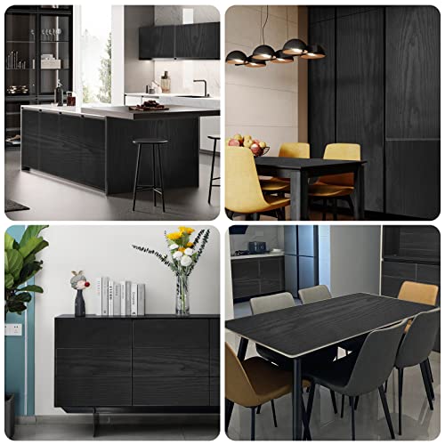 seonta Wood Contact Paper Black 16"x118" Wood Peel and Stick Wallpaper Waterproof Self Adhesive Wallpaper Table Sticker Cover Wood Vinyl Wrap for Countertop Desk Table Cabinets - color: Black, size: 118" x 16"