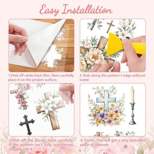 Peacoblue Flowers and Crosses Rub On Transfers for Furniture Craft 6"x12" - style: Flowers and Crosses
