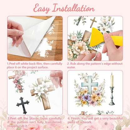 Peacoblue Flowers and Crosses Rub On Transfers for Furniture Craft 6"x12" - style: Flowers and Crosses