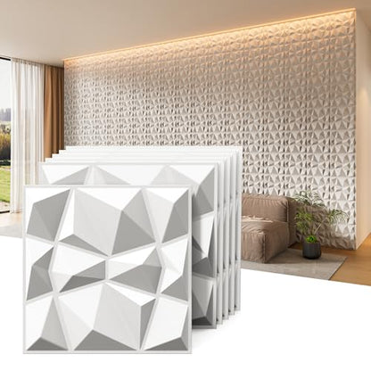 INMOZATA 3D Wall Panels, Diamond Textured PVC Accent Wall Panels - color: B_White