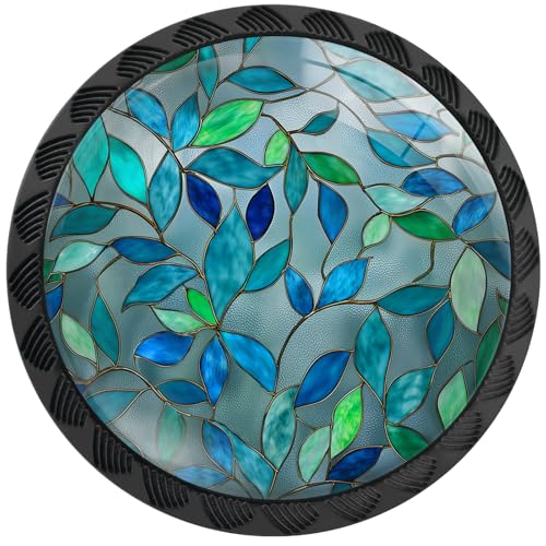 4 Pack Stained Glass Leaves Cabinet Knobs for Kitchen Bathroom