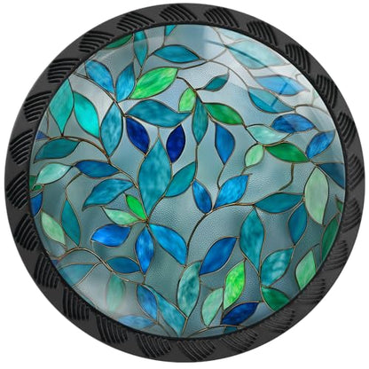 4 Pack Stained Glass Leaves Cabinet Knobs for Kitchen Bathroom