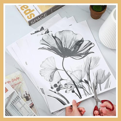 Sinmoe 4 Sheets Rub on Transfers, Watercolor Floral Decals, Black