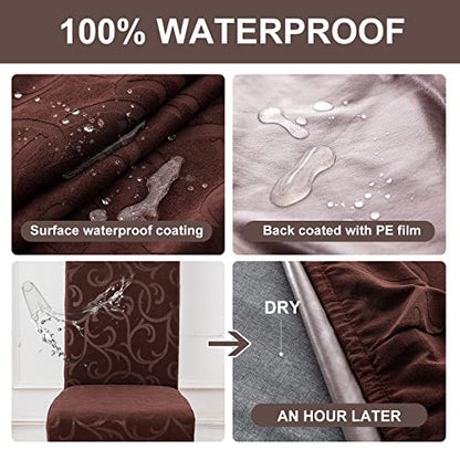 Waterproof Dining Room Chair Covers, Stretch Parsons Chair Slipcovers - color: Flower Pattern-chocolate, size: Regular-2 Pack