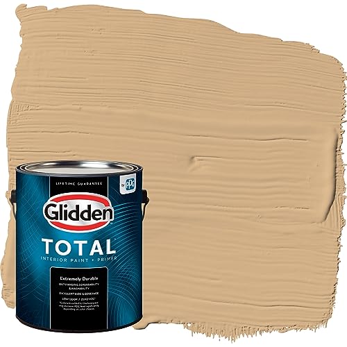 Glidden Total Interior Wall Paint & Primer All-in-One, Cracker Bitz/Beige, Flat, 1 Gallon - color: Cracker Bitz, size: 128 Fl Oz (Pack of 1)