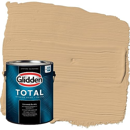 Glidden Total Interior Wall Paint & Primer All-in-One, Cracker Bitz/Beige, Flat, 1 Gallon - color: Cracker Bitz, size: 128 Fl Oz (Pack of 1)