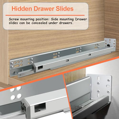 4 Pair 21 Inch Undermount Soft Close Drawer Slides Full Extension Concealed Bottom Mount Drawer Slides with 3D Adjustable Lock Device and Rear Mounting Brackets, 100 LB Capacity - size: 21 Inch