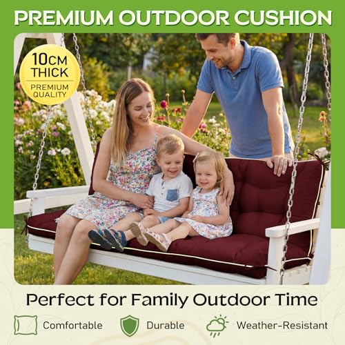 Oxford Fabric Swing Cushions with Backrest & Tie Straps for Patio Bench - color: Red