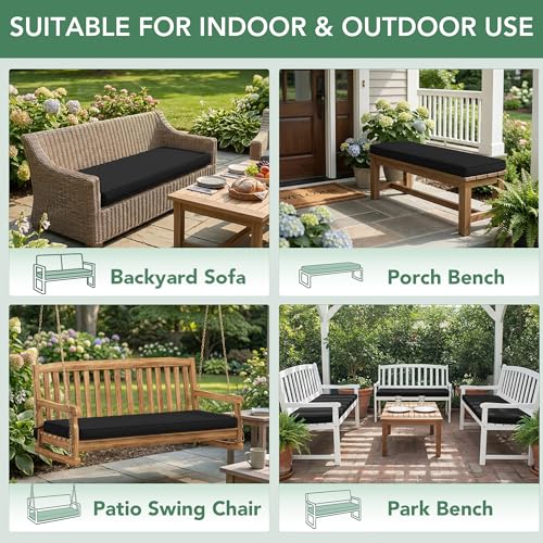 Summsun Outdoor Bench Cushion Pad, 48 x 18 x 3 Inch, Black - color: Black, size: 48x18x3 Inch