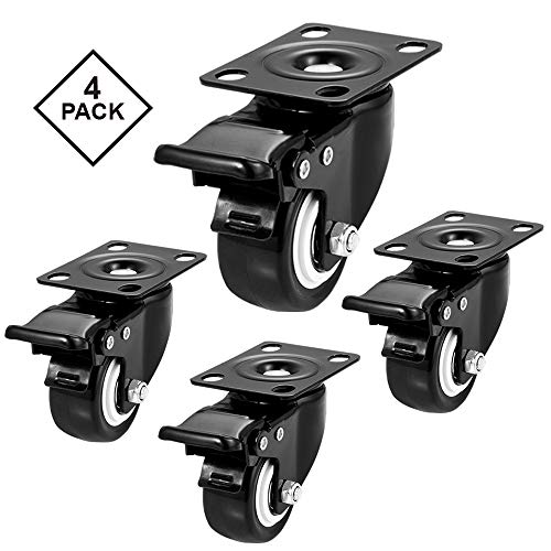 2" Swivel Casters Set of 4, Heavy Duty Locking Casters with Brakes - color: Black, size: 2 inch