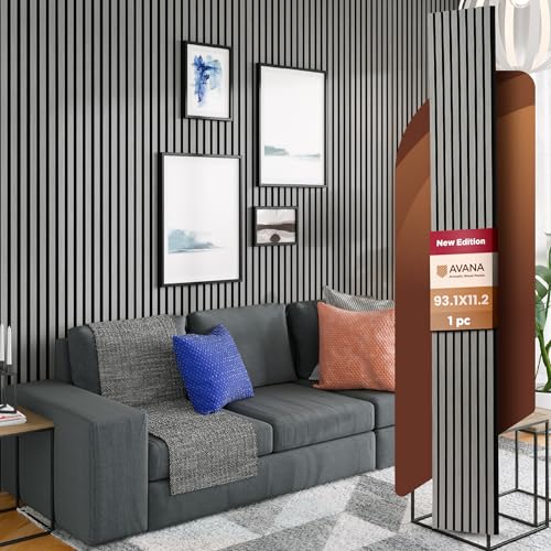 Avana Modern Acoustic Wood Wall Panels –93.2x11.25 Inch Panels – Fits 94x12 Layout – Gray Oak Acoustic Panels 1 PC – Wall Panels For Interior Wall Decor For Homes, Offices –Durable Wood Panel For Wall - color: Gray, size: 94X11 (1 PC)