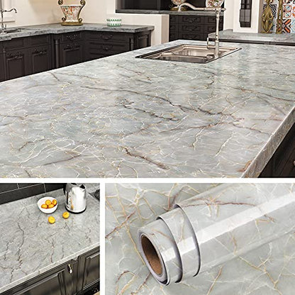 Livelynine 36 Inch Wide Marble Contact Paper for Countertops Waterproof Glossy Light Green Marble Wallpaper Peel and Stick Countertop Kitchen Counter Top Covers Laminate Counter Top Vinyl Wrap Table - color: Tuoquise Marble, size: 36" x 197"