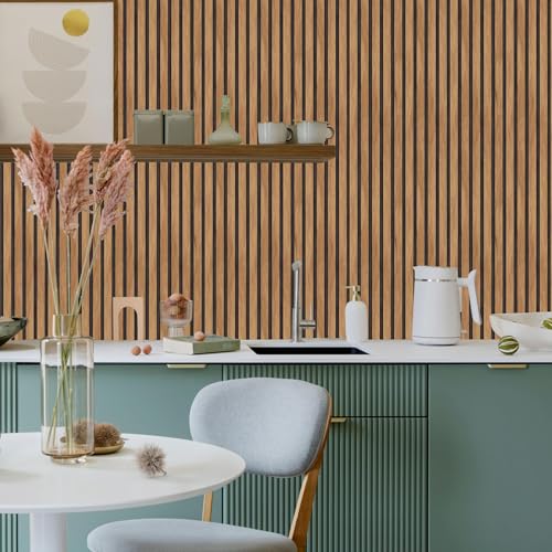 Main Street Peel and Stick Wallpaper Sheets, Wood Slat Design 12-Pack - style: Wood Slat Panel Design
