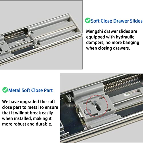 MENGSHI Soft Close Drawer Slides 22 Inch Side Mount Heavy Duty Cabinet Drawer Glides 10 Pairs - Heavy Duty 3-Fold Full Extension Ball Bearing Full Extension Kitchen Cabinet Rails 100 LB Capacity