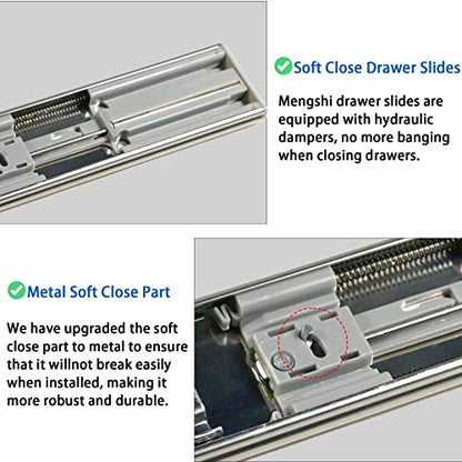 MENGSHI Soft Close Drawer Slides 22 Inch Side Mount Heavy Duty Cabinet Drawer Glides 10 Pairs - Heavy Duty 3-Fold Full Extension Ball Bearing Full Extension Kitchen Cabinet Rails 100 LB Capacity