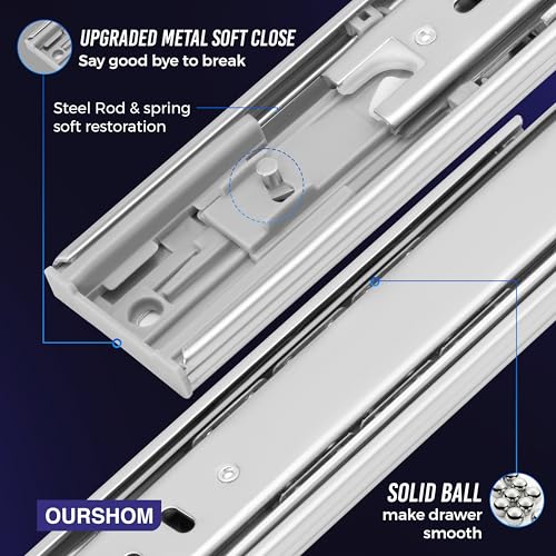 10 Inch Soft Close Drawer Slides 1 Pairs (2pcs) Side Mount Rails- Heavy Duty Full Extension Ball Bearing – Drawer Slide Glides for Cabinet Kitchen, Dresser Runners - Draw Slides Sliders 100LB - color: Silver-Soft Close, size: 10 Inch