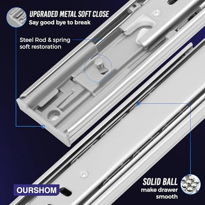 16 Inch Soft Close Drawer Slides 1 Pairs (2pcs) Side Mount Rails- Heavy Duty Full Extension Ball Bearing – Drawer Slide Glides for Cabinet Kitchen, Dresser Runners - Draw Slides Sliders 100LB - color: Silver-Soft Close, size: 16 Inch