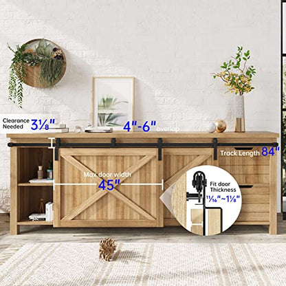 EaseLife 7 FT Mini Cabinet Bypass Sliding Barn Door Hardware Track Kit,Easy Install,Slide Smoothly Quietly,Apply for Storage Window TV Stand and Other Shielding (No Cabinet) - size: 7 feet for 2 doors