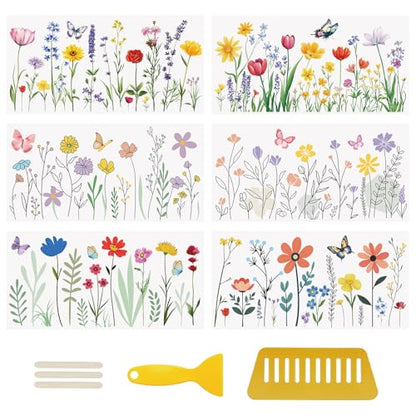 WANDIC 6 Sheets Rub On Transfer Stickers, Wild Flower Pattern Waterproof Decals Furniture Craft Embellishments for DIY Scrapbooking Photo Albums,15 * 30cm - color: Wild Flower