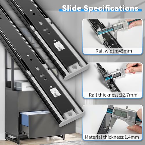 1 Pair Push to Open 14 Inch Side Mount Drawer Slides Rails - color: Black, size: 14 Inch