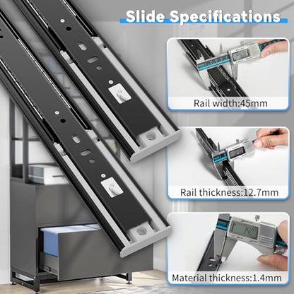 1 Pair Push to Open 16 Inch Side Mount Drawer Slides Rails - color: Black, size: 16 Inch