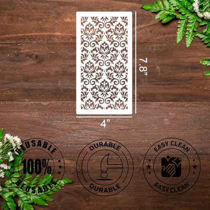 Damask Stencil Stencils for Crafts Reusable 7.8"x4" - style: Damask