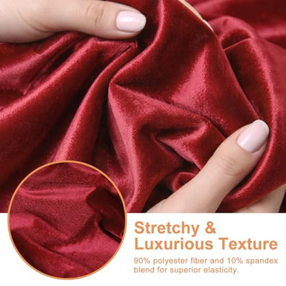 59”W Stretch Velvet Fabric, 2 Yard Soft Stretchy Fabric for Sewing Clothes, Apparel, Costume, Crafts - 90% Polyester 10% Spandex(2 Yard, Red) - color: Red, size: 2 Yard
