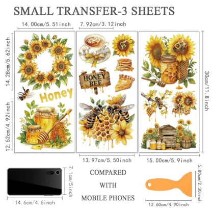 OLYCRAFT 3 Sheets Sunflower Rub on Transfers 6x12 Inch Wreath Bee Furniture Transfers Self-Adhesive Waterproof Transfer Beehive Rub on Decals for Wood Glass Porcelain Dressers Home Decor - style: Sunflower wreath