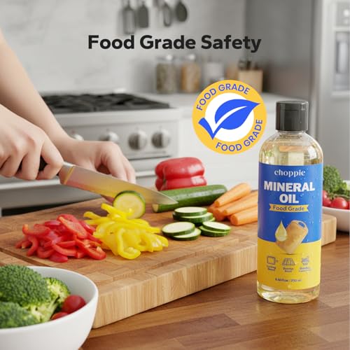 Choppie Mineral Oil (8.45 fl.oz), Food Grade Mineral Oil for Cutting Boards, Butcher Block for Maintaining Wooden & Bamboo Cutting Boards, Prevents Drying & Cracking - size: 8.45 fl.oz