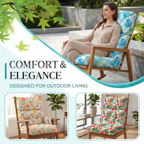 Patio Chair Cushions High Back 44"x22"x4" Thick (Red Monstera) - color: Red Monstera